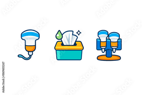 Three icons for medical equipment and supplies