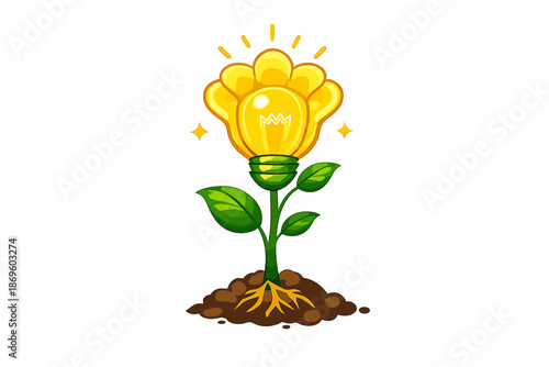 Lightbulb flower concept symbolizing ideas growing