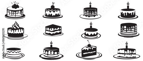 Cake set collection flora design vector art.