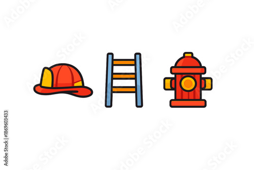 Firefighter symbols: helmet, ladder, and hydrant
