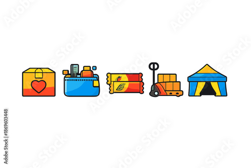 Set of icons representing donation and aid