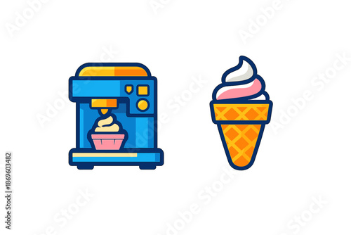 Ice cream cone and machine icons