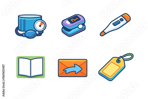 Medical icons set on dark background