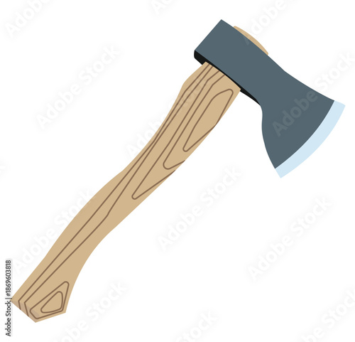 Wooden Axe with Natural Handle Isolated on White Background – Traditional Carpenter Hand Tool for Cutting and Chopping