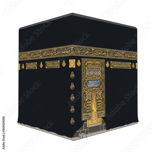 Kaaba door with gold decorations.