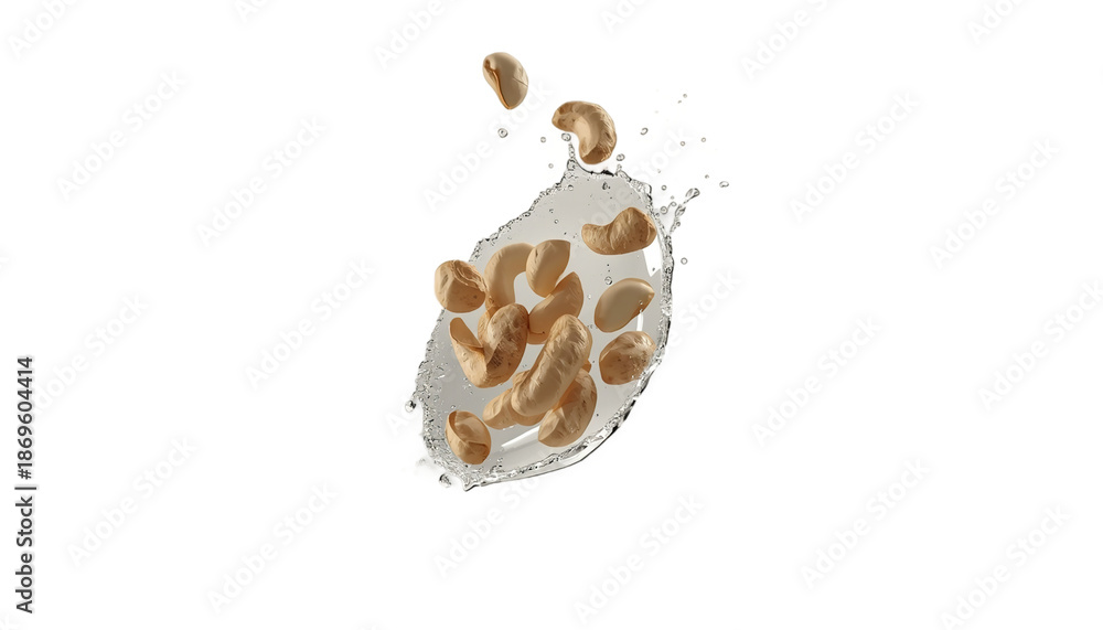 Obraz premium Cashews splashing into milk against a black background