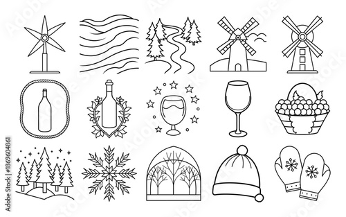 Outer Space and Astronomy Icon Collection for Science Fiction Coloring, Universe and Galaxy Line Art