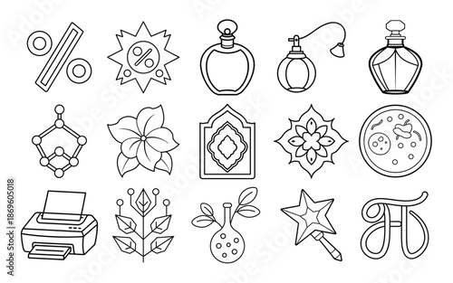 Music and Sound Icon Set for Coloring Page, Musical Instruments Line Art Illustration Design for Creative Activity