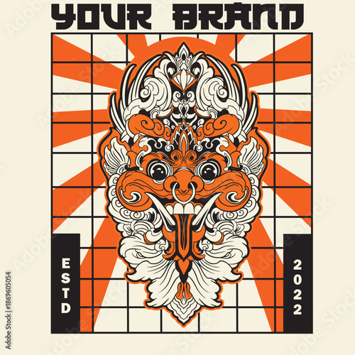 Illustration vector graphic of balinese barong,can be used as t-shirt