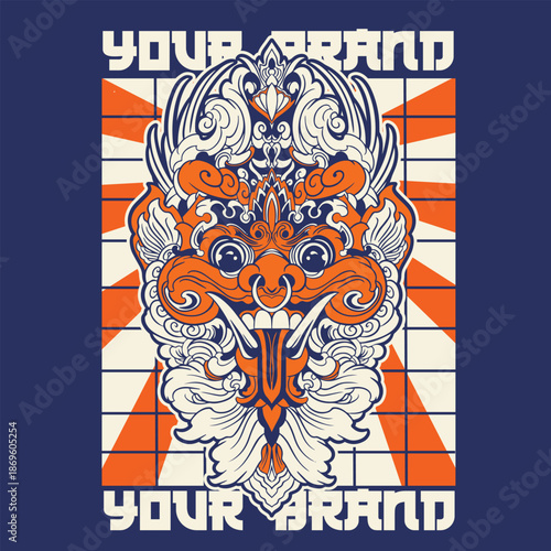 Illustration vector graphic of balinese barong,can be used as t-shirt