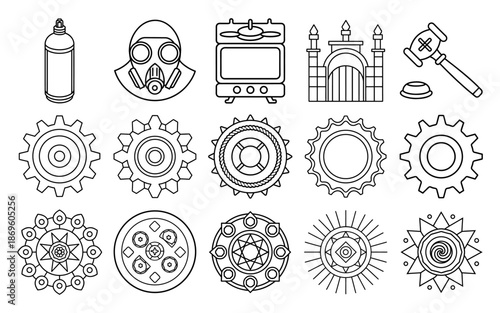 Professional Business and Office Supply Icon Set for Corporate Coloring and Infographics