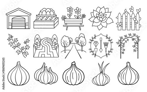Cute Animal Wildlife and Pet Icon Set in Minimalist Line Art Style for Coloring Books