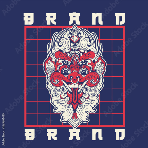 Illustration vector graphic of balinese barong,can be used as t-shirt