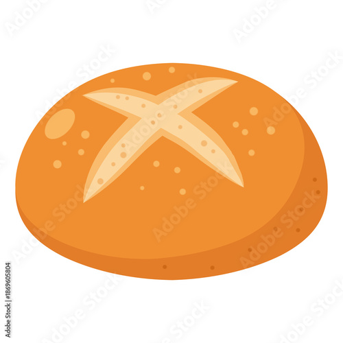 Fresh Baked Baguette Bread Loaf Illustration with Seeds and A Crisscross Pattern on Top Against a Transparent Background. Round Golden-Brown Bread Loaf Bakery
