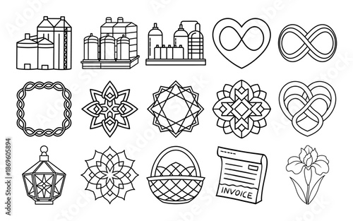 Construction and Manual Tool Icon Set for Coloring Page, Minimalist Line Art Design with Hammers, Drills, and Wrenches for DIY Projects