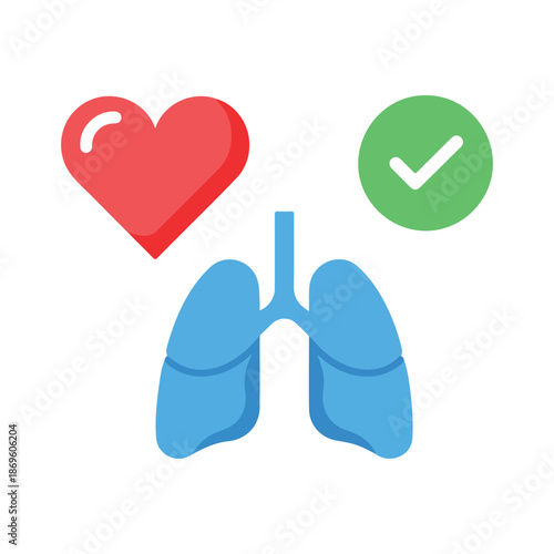 Heart and lungs health check icon with a green checkmark isolated on white background, Vector, illustration