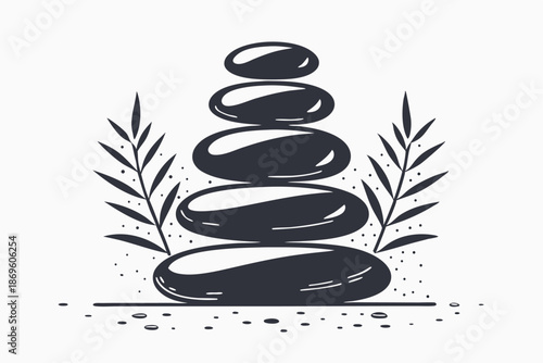 Minimalist Zen Stone Stack Icon for Wellness and Spa Branding, Balanced Pebbles Vector Illustration