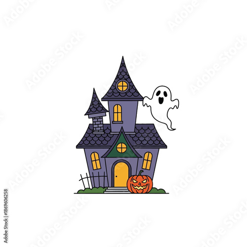 Spooky haunted house with ghost.