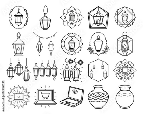 Fashion and Beauty Accessory Icon Set for Coloring Page, Stylish Line Art Design for Cosmetics and Apparel