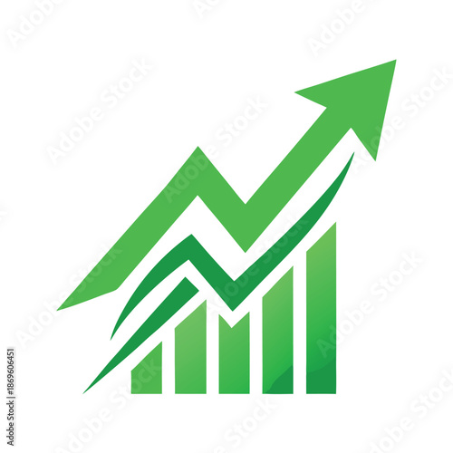 A bold and simple logo of a green upward trading 