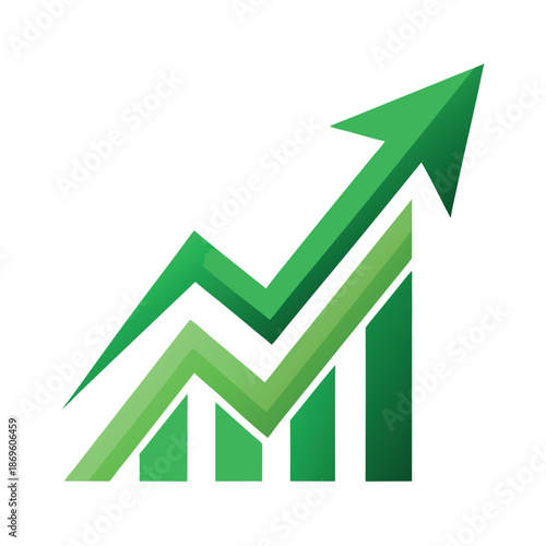 A bold and simple logo of a green upward trading 