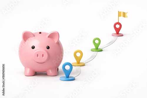 Financial Planning Concept with Piggy Bank and Milestones on a Roadmap