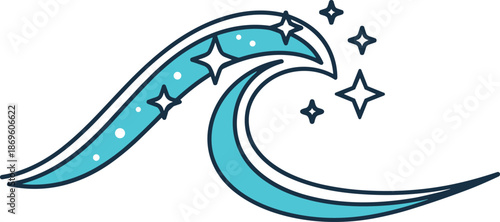 Stunning wave with sparkles and stars in turquoise color