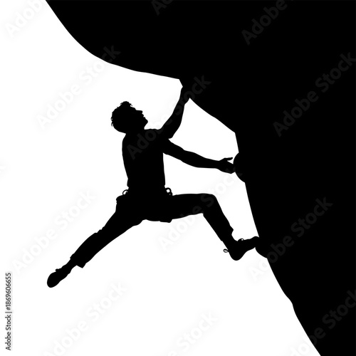 Silhouette of a Climber Ascending a Rock Face with Determination.