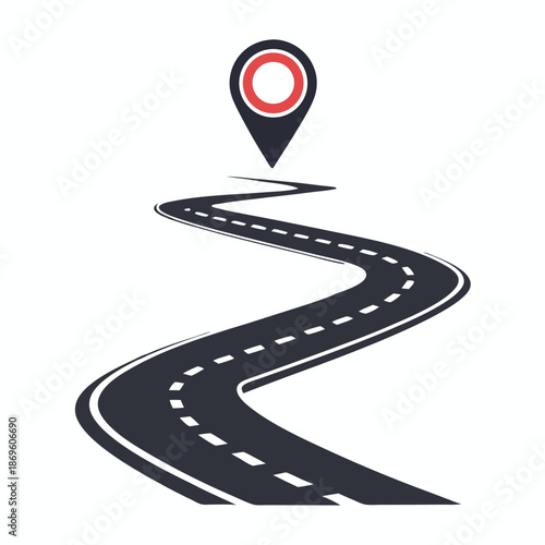 Curvy Asphalt Road Path with White Dashed Lines, Vector Perspective Highway for Travel Concepts