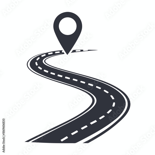 Long Winding Highway with Center White Lines, Asphalt Road Illustration for Journey and Travel