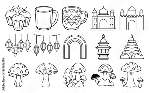 Shopping and E-commerce Icon Set Coloring Page Line Art Design, Retail Sales and Commercial Vector Outline Icons