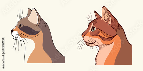 Cat Profiles: Two elegant cat profiles showcasing distinct breeds, demonstrating the unique beauty of feline grace.