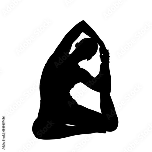 Silhouette of a person practicing advanced yoga pose.