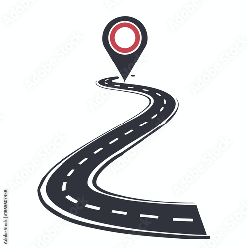 Gray Winding Road Illustration for Travel Background, Highway Perspective with White Lines