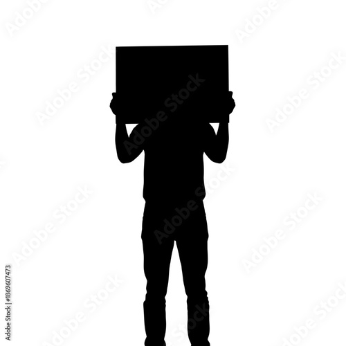 Silhouette of a Person Holding a Blank Sign for Protest.
