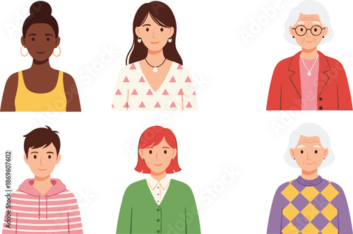 Diverse people portrait avatars set including women men and seniors in flat modern vector illustration
