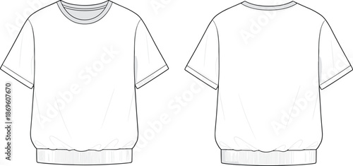 Men short sleeve t shirt technical fashion illustration with front and back views casual knit apparel flat garment sketch isolated on white background