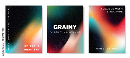 Grainy gradient background collection in Letter size with noise texture and dark editable gradient, featuring black, red, orange, and teal, great for event posters, music covers, and packaging