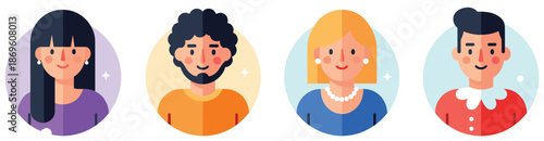 Flat avatar people icons set with male and female user profile portraits in circular frames vector illustration