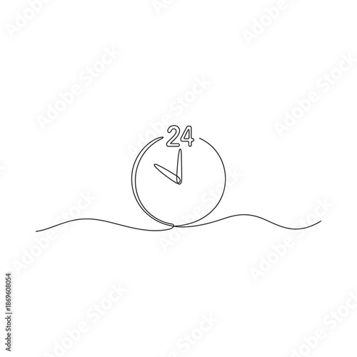 Minimalist line art depicting a clock face showing twenty four hours in a continuous design