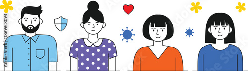 Flat people avatar illustration with health, safety and virus protection concept characters