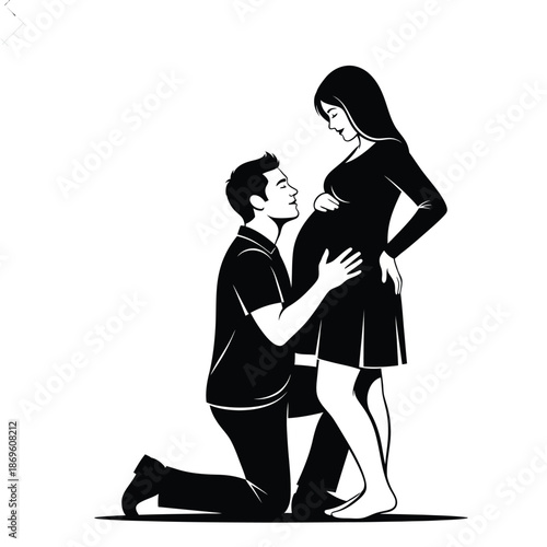 A loving father-to-be cherishing his pregnant wife's baby bump with deep affection