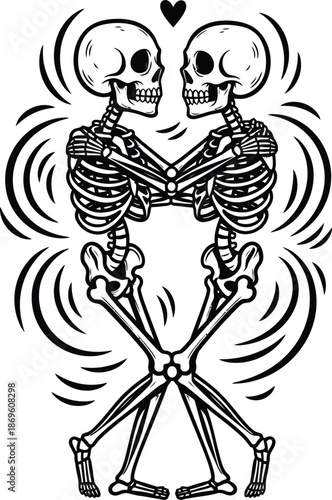 Two embracing skeletons sharing an eternal bond of love and affection