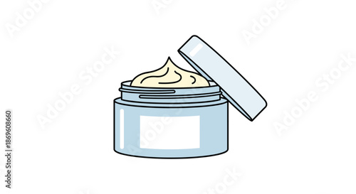 Open jar of face cream with a dollop of product visible is presented on a white background symbolizing skincare beauty and personal care routines.