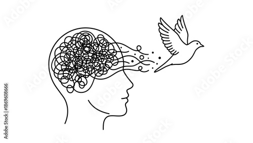 Mindful thoughts escaping the mind as a free flying bird