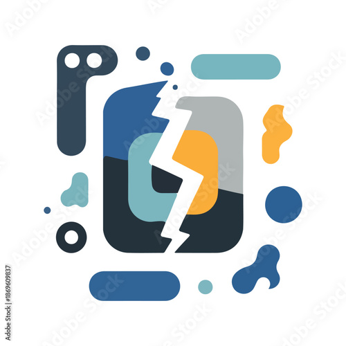 Abstract geometric composition with a lightning bolt graphic isolated on white background, Vector, illustration