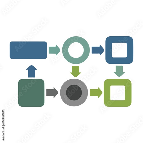 Business process flow diagram with different shapes and arrows isolated on white background, Vector, illustration