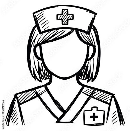 Hand drawn illustration of a nurse depicting a healthcare worker for medical services