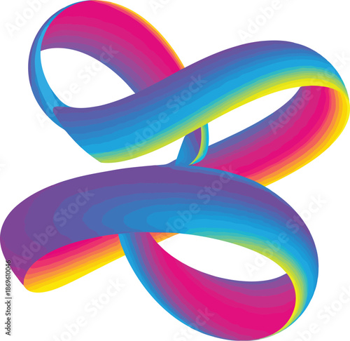 Colorful twisted ribbon vector resembling a Möbius strip with smooth gradient transitions and abstract mathematical elegance.