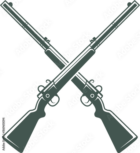 Vintage crossed rifles vector emblem with long-barrel muskets in a formal, symmetrical design symbolizing heritage and defense.